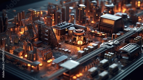 a digital microcircuit, presenting a background technology motherboard in all its complexity.