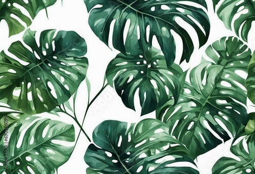 Exotic plants palm leaves monstera on an isolated white background watercolor vector illustration