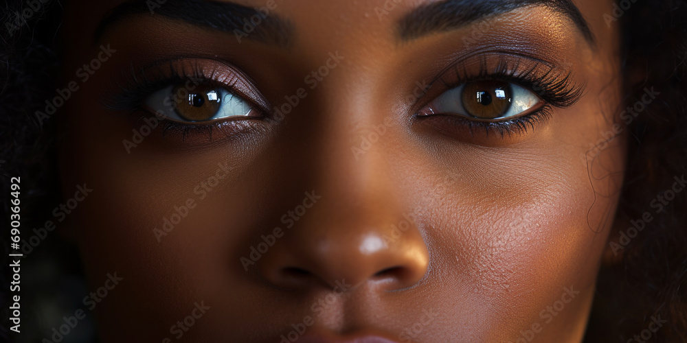 Fototapeta premium face handsome african american woman staring. ai generative