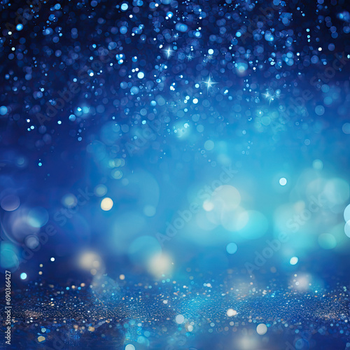 Magic blue holiday abstract glitter background with blinking stars