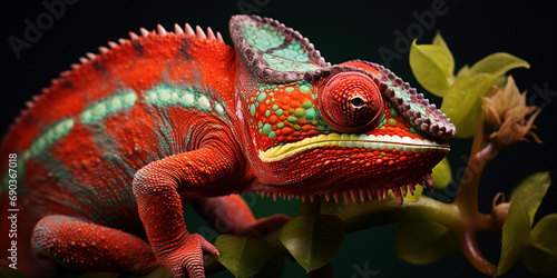 Chameleon on the flower. Beautiful extreme close-up created with Generative Ai © Andrii Yablonskyi