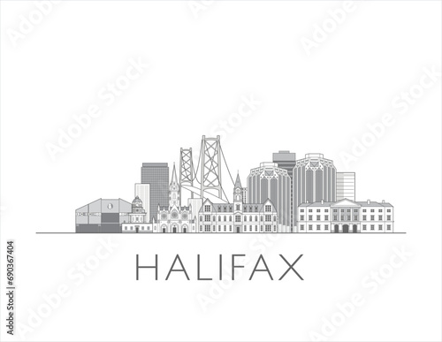 Halifax  Nova Scotia cityscape line art style vector illustration in black and white