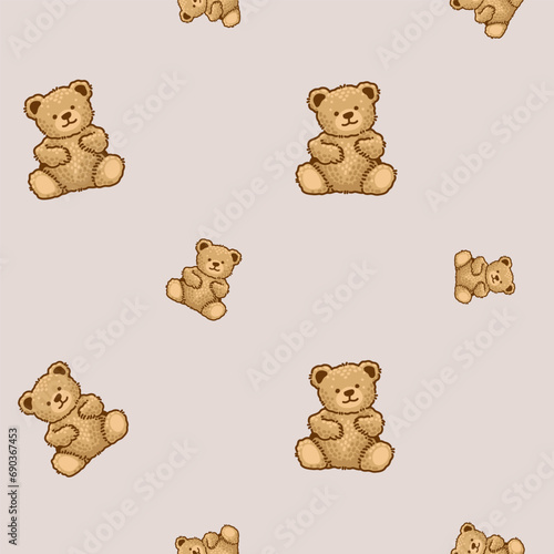Teddy Bear pattern cartoon style with pastel color background, adorable, cute, and funny