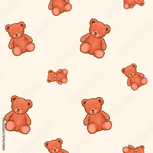 Teddy Bear pattern cartoon style with pastel color background, adorable, cute, and funny