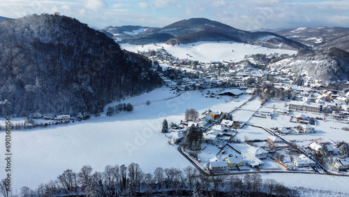 Winter scenery: beautiful view of small town Alland in lower Austria near Heiligenkreuz in Austria