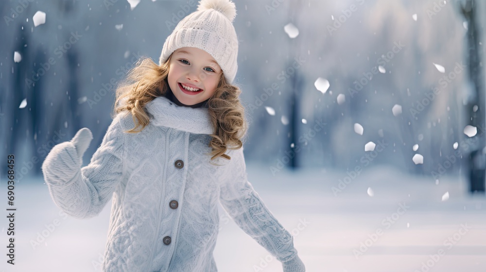 a young girl gracefully ice skating in winter, set against the serene backdrop of white snow and a forest, presented in a minimalist modern composition. a young girl gracefully ice skating in winter, set against the serene backdrop of white snow and a forest, presented in a minimalist modern composition.