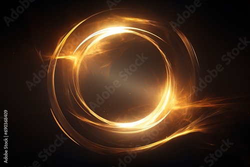 Abstract golden light circle, black background. photo