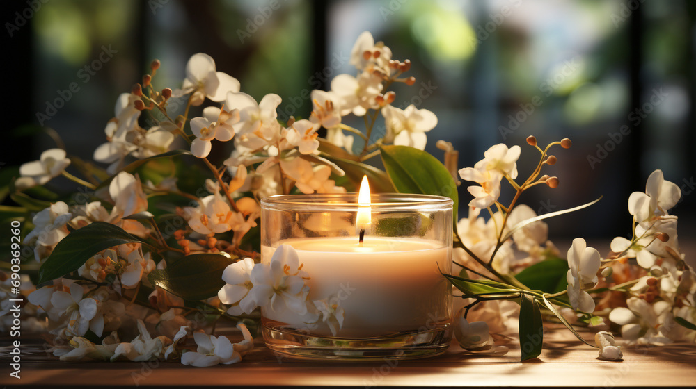 Beautiful composition with spa candle aromatheraphy created with Generative Ai