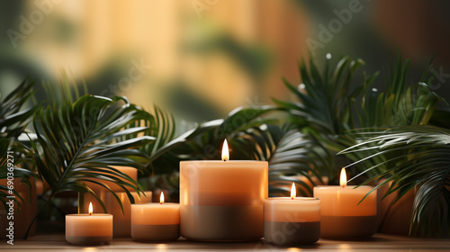 Beautiful composition with spa candle aromatheraphy created with Generative Ai