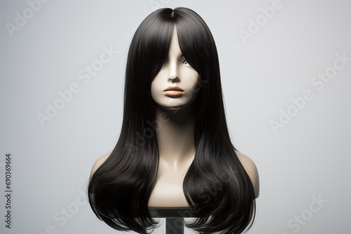 Black hair wig on mannequin. photo
