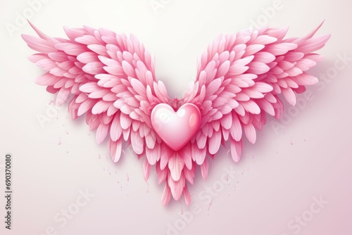 Heart with Cupid wings. Background with selective focus and copy space