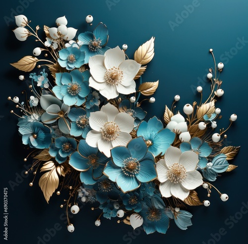an easter flowers decorative frame with a blue background