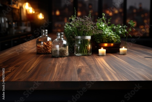 an image of a kitchen table with dark wood top