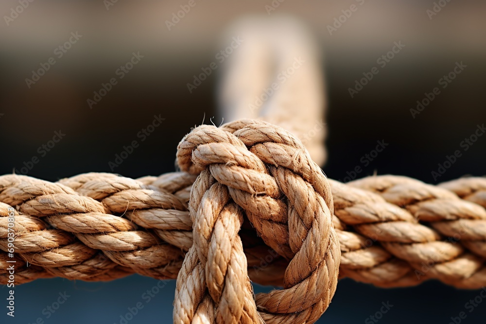 Close up rope with knot in the middle of it. Close up rope with knot in the middle of it.