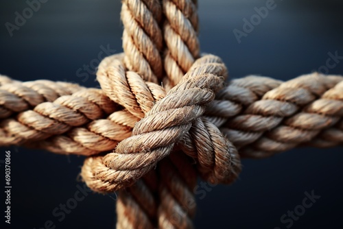 Close up rope with knot in the middle of it.