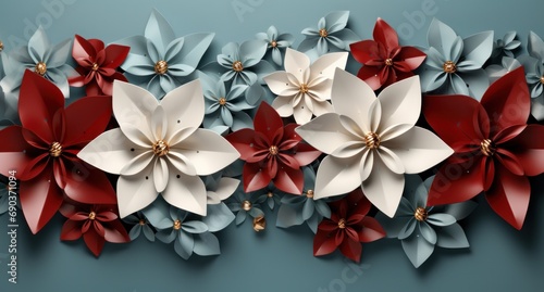 christmas poinsettias with white bow in the shape of a bow