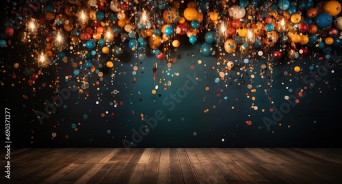 colorful confetti and lights on a background happy new year