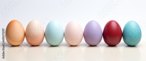 colorful easter eggs arranged in a row on a white background