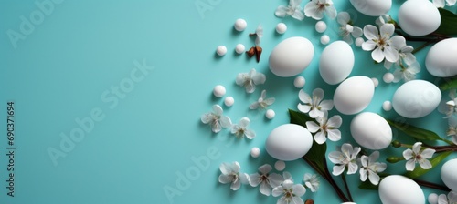 easter eggs frame with white flowers © olegganko