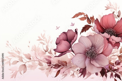 floral frame background on white background with pink flowers