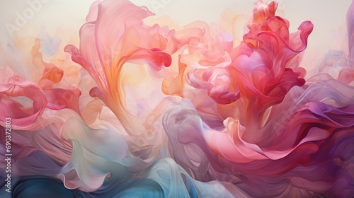 a surreal symphony of translucent coral and magenta liquid, forming intricate 3D patterns against an ethereal abstract canvas.