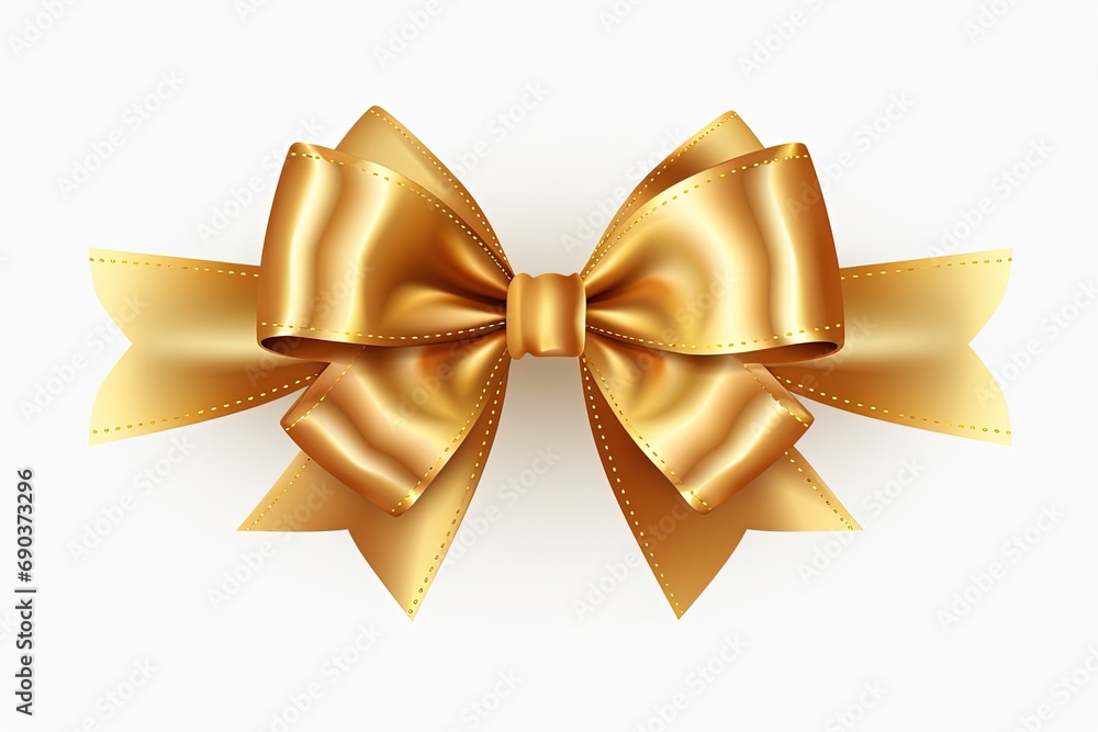 Golden ribbon and bow isolated on white background.