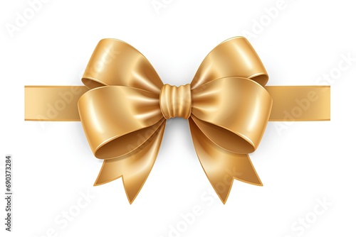 Golden ribbon and bow isolated on white background.