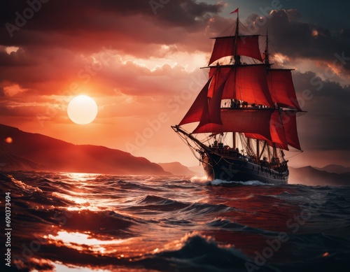 ship at sunset © Hakim