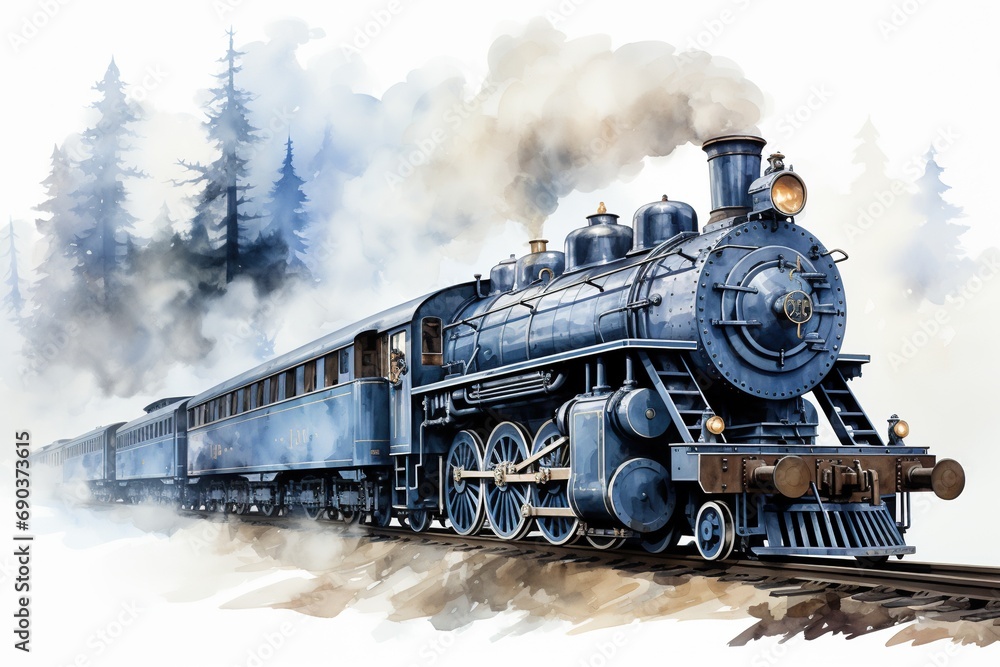 Obraz premium Vintage train drawing on white background.