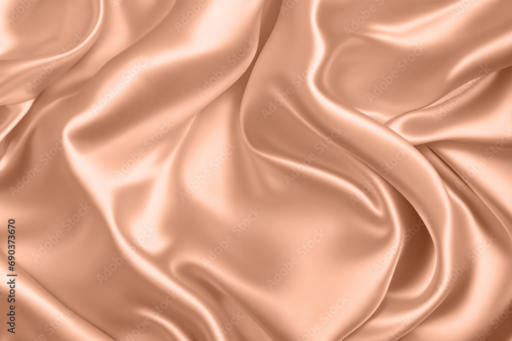 Fototapeta premium Abstract background, folds of silk fabric in peach fuzz color.