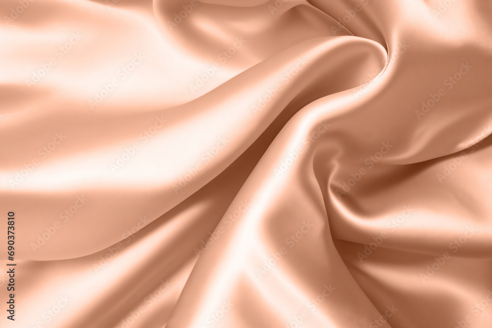 Abstract background, folds of silk fabric in peach fuzz color. Abstract background, folds of silk fabric in peach fuzz color.