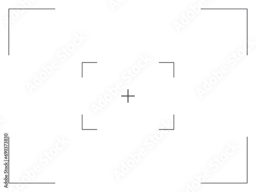 Photo camera frame cross viewfinder template. Vector illustration with rec, time, battery.