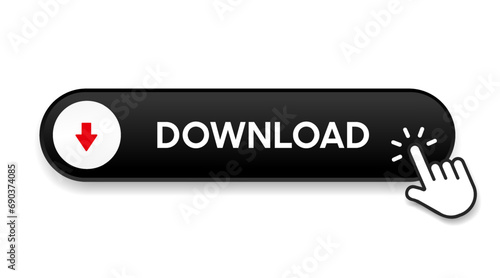 3D download button icon. Upload icon. Down arrow bottom side symbol. Click here button. Save cloud icon push button for UI UX, website, mobile application.