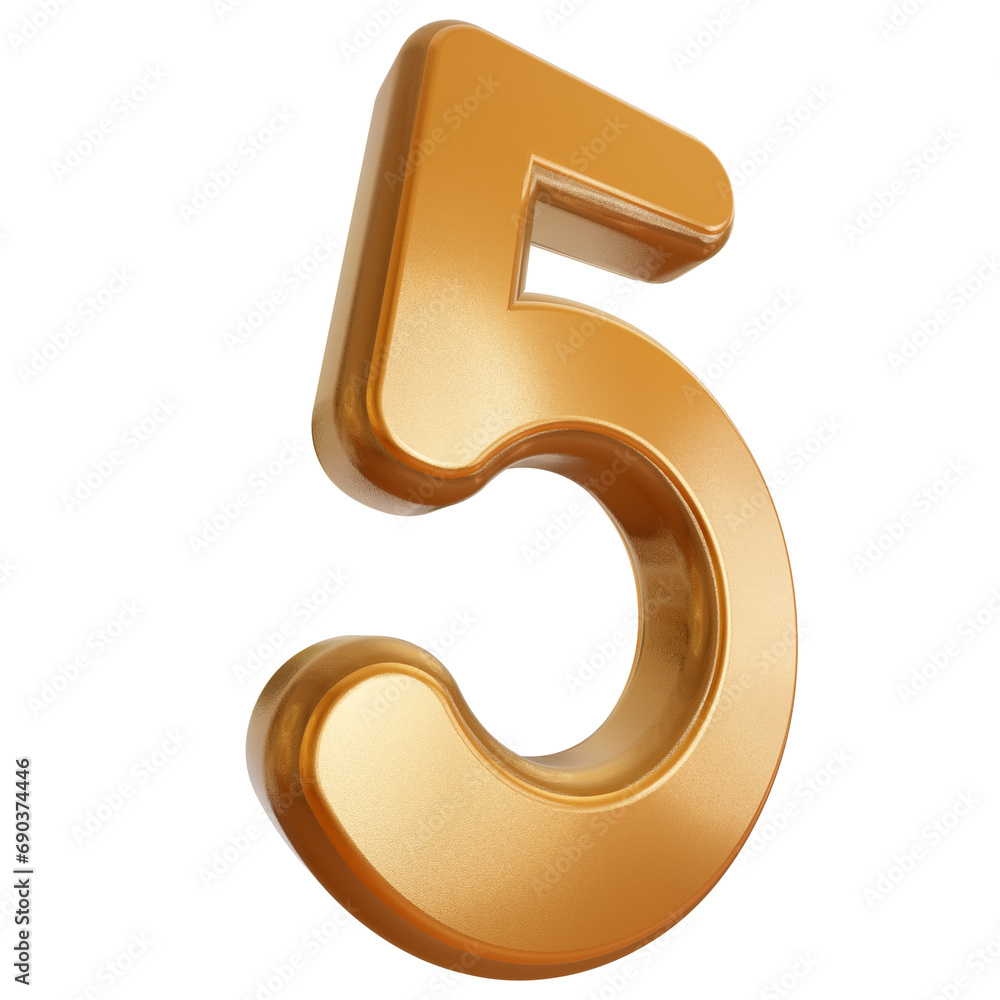 Número 5 dourado com fundo transparente. Número 5 dourado com fundo transparente.