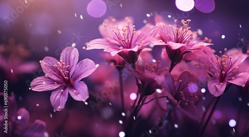 purple flower background with stars dripping in rain 