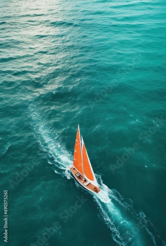 sailboat in ocean aerial
