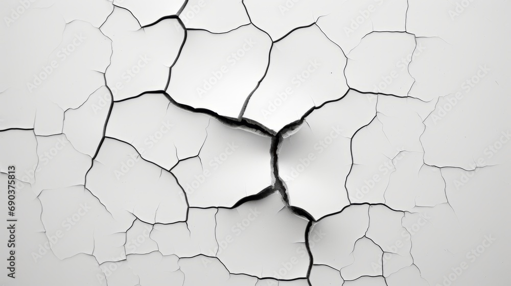 Obraz premium Cracking paint on white wall. Cracks on the wall. Texture with cracks