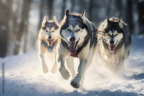 Sled dog race in winter.