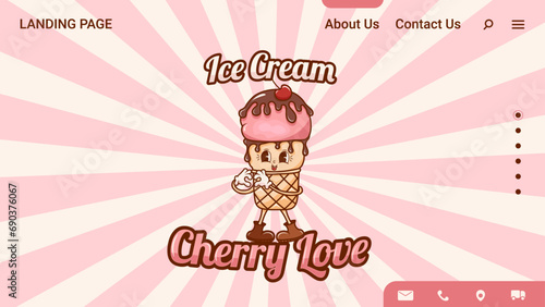 Landing page ice cream. groovy style  retro  vintage  groovy  banner  sale
