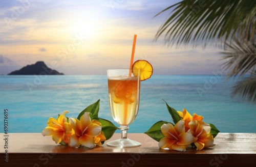 two glasses of tropical drink with flower on top