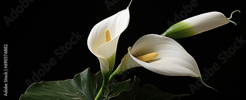white calla lily in green on a black background