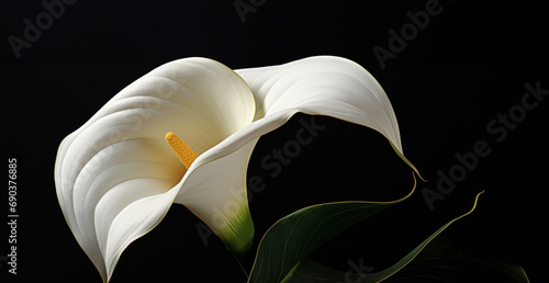 white calla lily in green on a black background