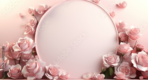 white table, frame, leaf, floating flowers and rose petals