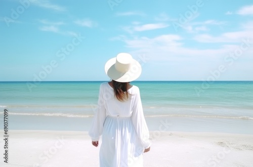 woman in white looking to the beach woman