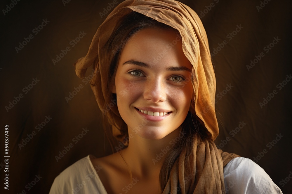 Portrait of smiling Mary from Bible. Portrait of smiling Mary from Bible.