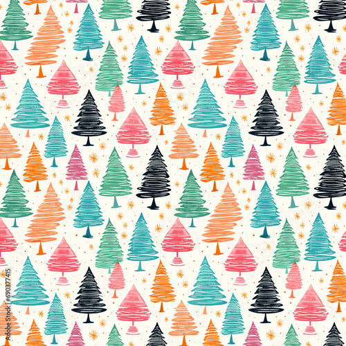 Doodle style Rainbow Christmas Trees 2K