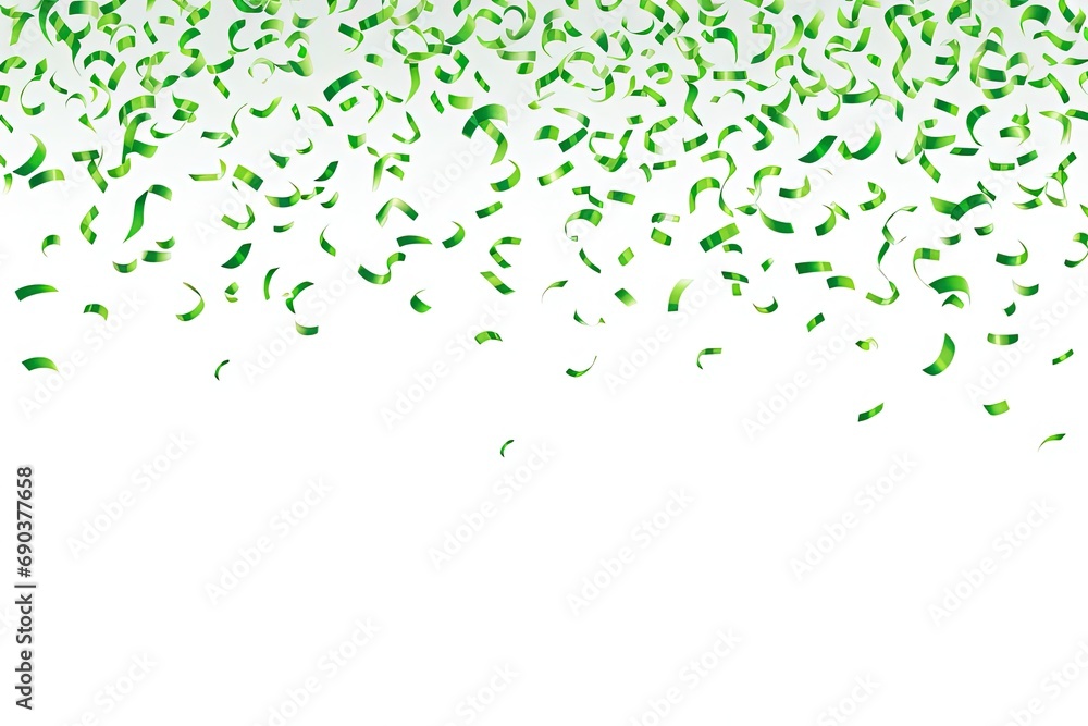 Falling green confetti and streamers seamless pattern on white background. Falling green confetti and streamers seamless pattern on white background.