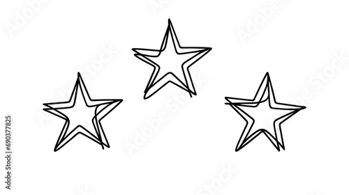Hand draw doodle of three stars illustration in continuous line arts style vector