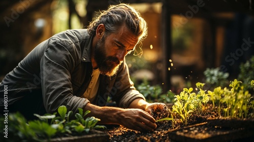 Portrait of a gardener tending to plants