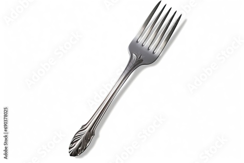 Silver cocktail fork on white background.